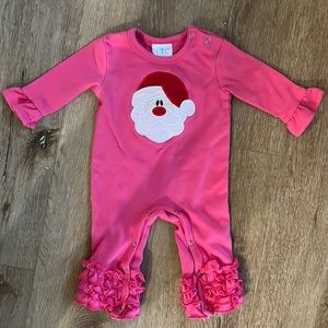 Santa Appliqué Christmas Ruffle Long Sleeve Romper LTC 3M